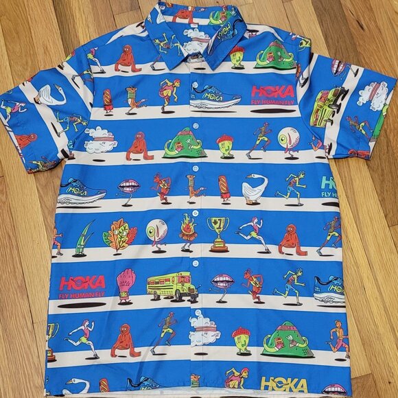 Hoka Hawaiian Shirt Medium M Men's Button Front Aloha All Over Print Promo Rare - Picture 1 of 7